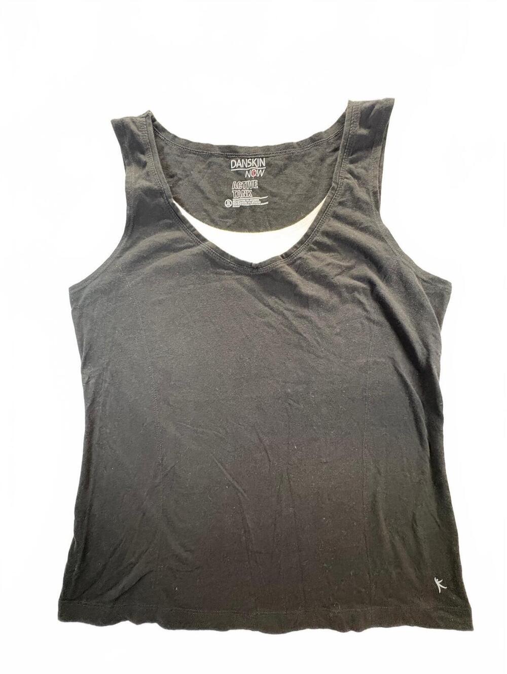 Danskin Now Women’s XL 16/18 Black Active Tank Top Built In Shelf Bra Cotton